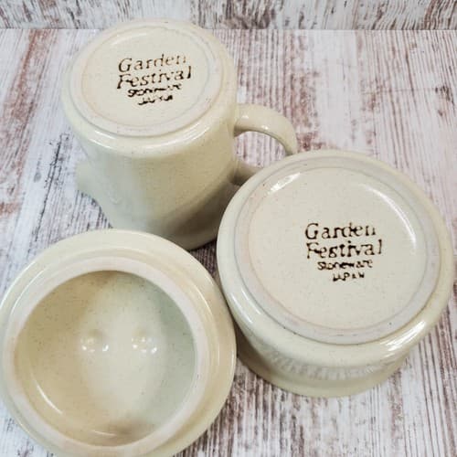 Vtg Hearthside Garden Festival Japanese Stoneware Creamer Sugar Bowl w/ Lid Set - Thumbnail 5