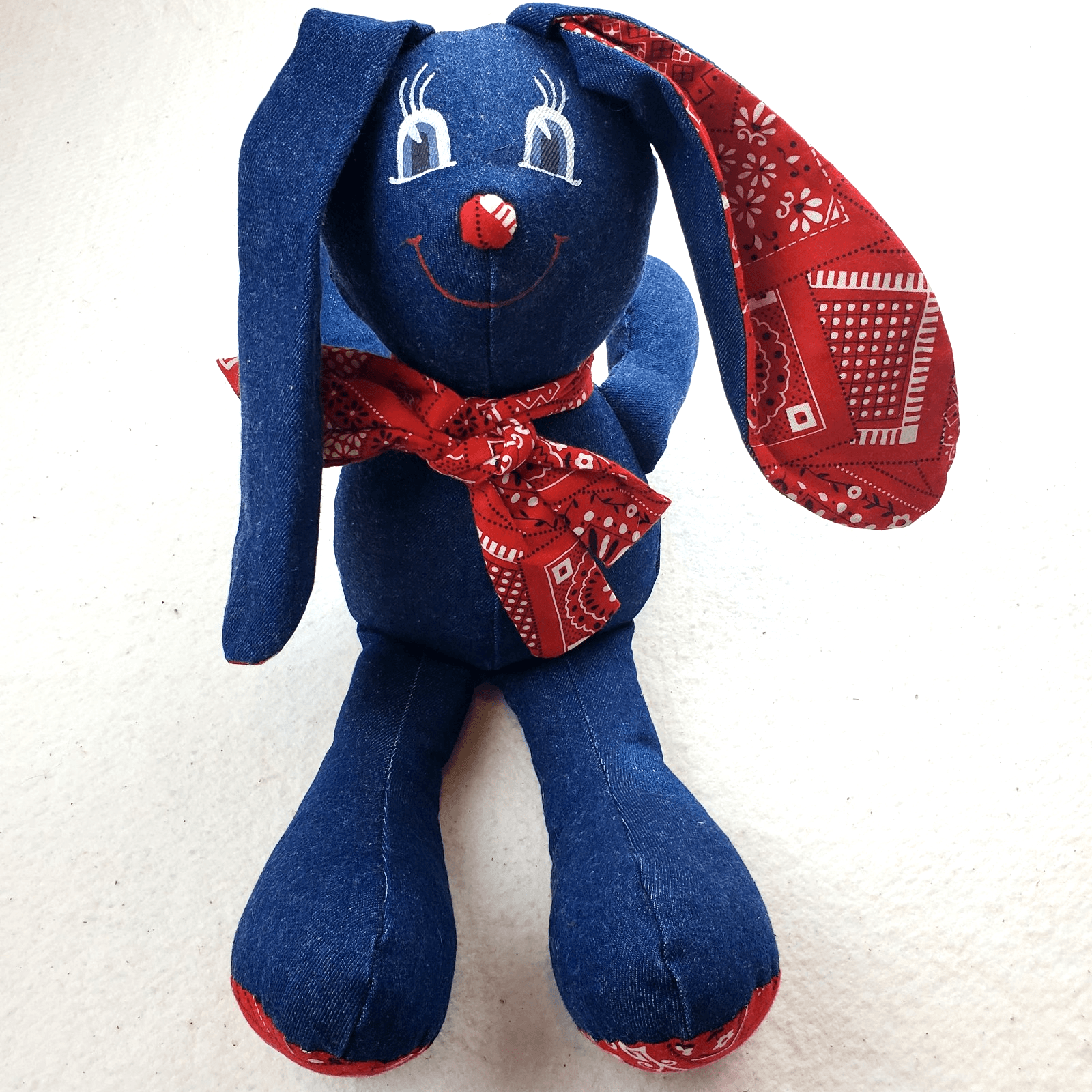 Vintage Handmade Country Bunny Rabbit Denim Rag Doll 20” Toy Easter Decor