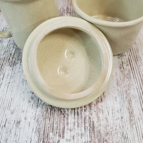 Vtg Hearthside Garden Festival Japanese Stoneware Creamer Sugar Bowl w/ Lid Set - Thumbnail 3