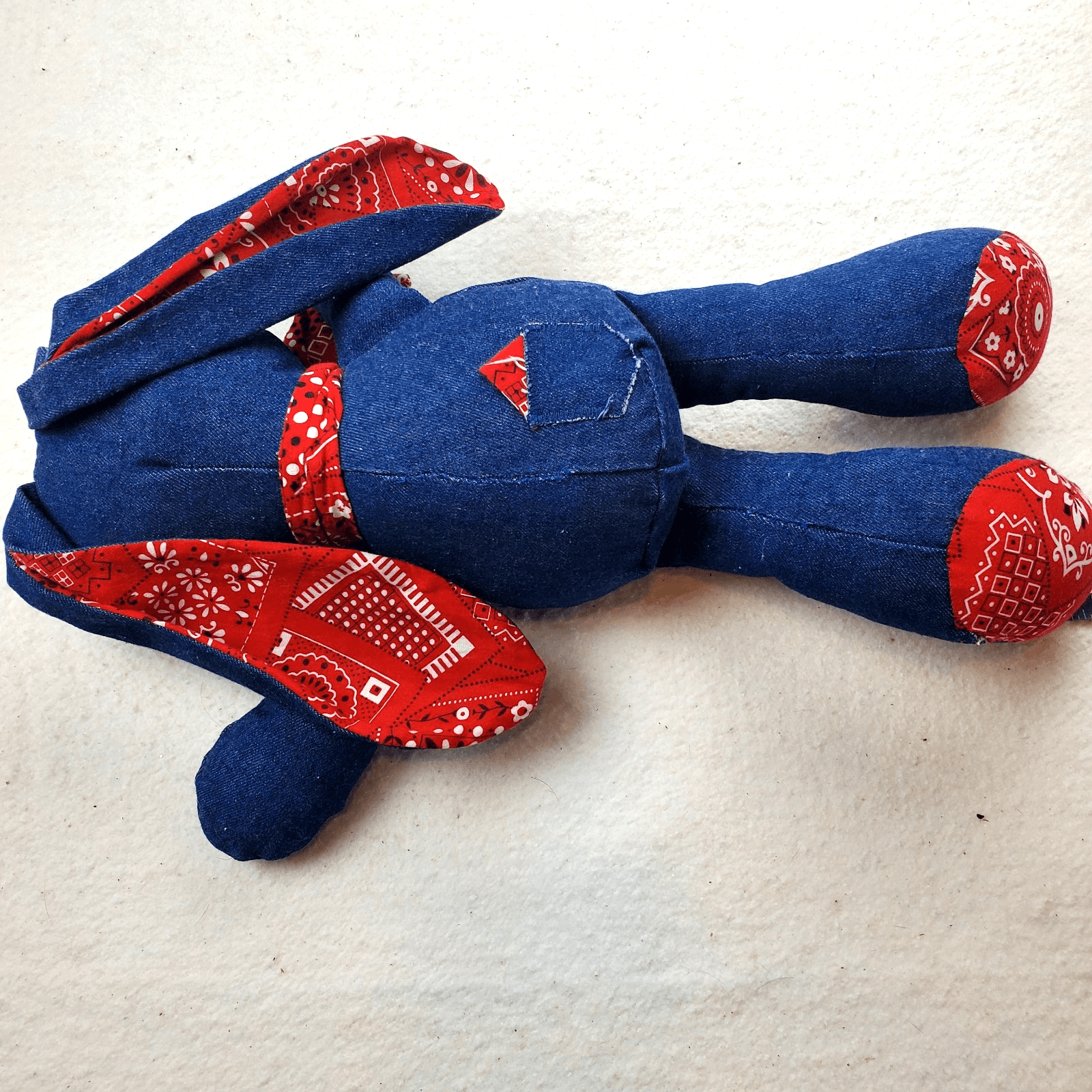 Vintage Handmade Country Bunny Rabbit Denim Rag Doll 20” Toy Easter Decor - Thumbnail 5