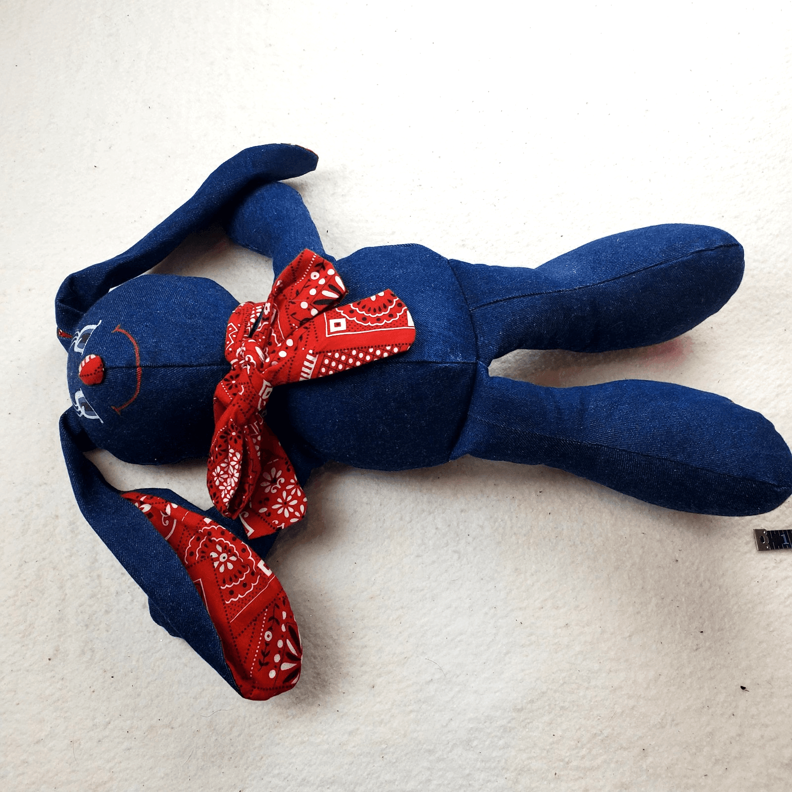 Vintage Handmade Country Bunny Rabbit Denim Rag Doll 20” Toy Easter Decor - Thumbnail 4