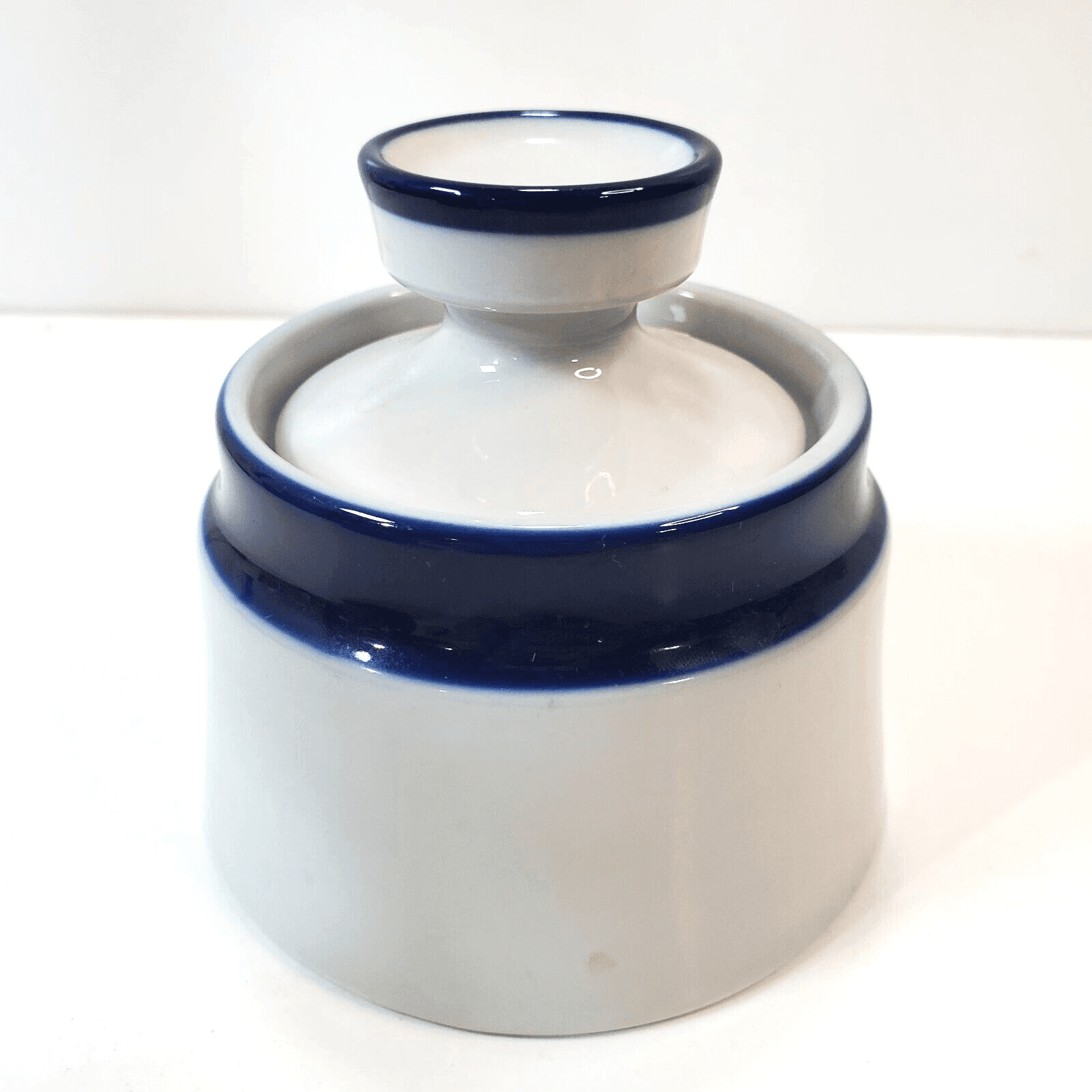 Vintage Noritake Stoneware Japan Blue White Primastone Malaga Lidded Sugar Bowl