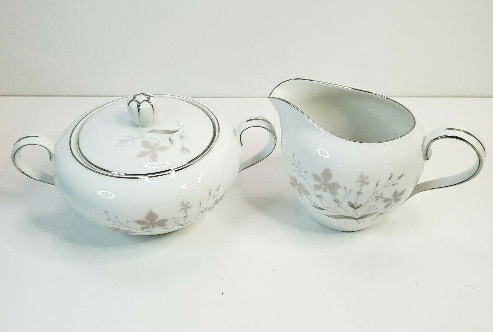 Vintage Fine Porcelain China BETH Japan Floral Cream & Sugar Bowl Silver Trim