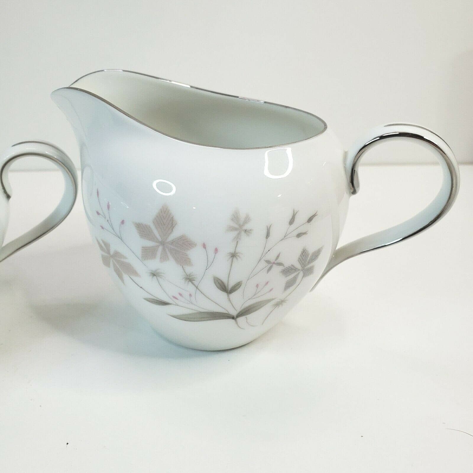 Vintage Fine Porcelain China BETH Japan Floral Cream & Sugar Bowl Silver Trim - Thumbnail 2