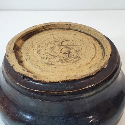 Small Hand Thrown Brown with Milky Glaze Art Pottery Bowl Pot Artist Signed - Thumbnail 4