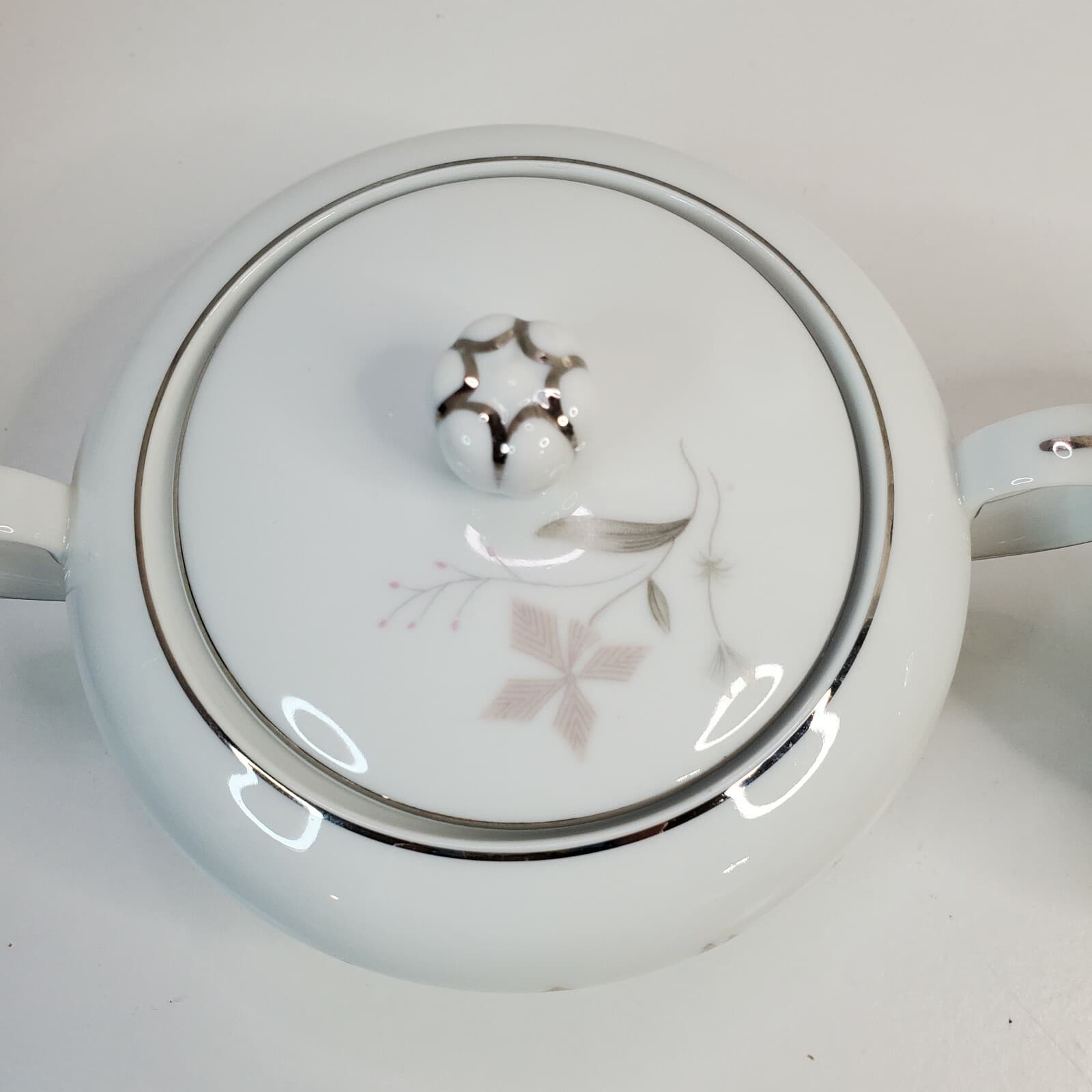 Vintage Fine Porcelain China BETH Japan Floral Cream & Sugar Bowl Silver Trim - Thumbnail 4