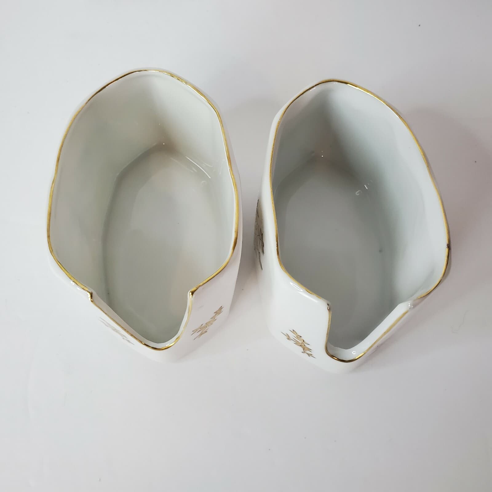 2 Vintage Andrea by Sadek White Porcelain Spoon Holders Rest 7736 Gold Flowers - Thumbnail 5