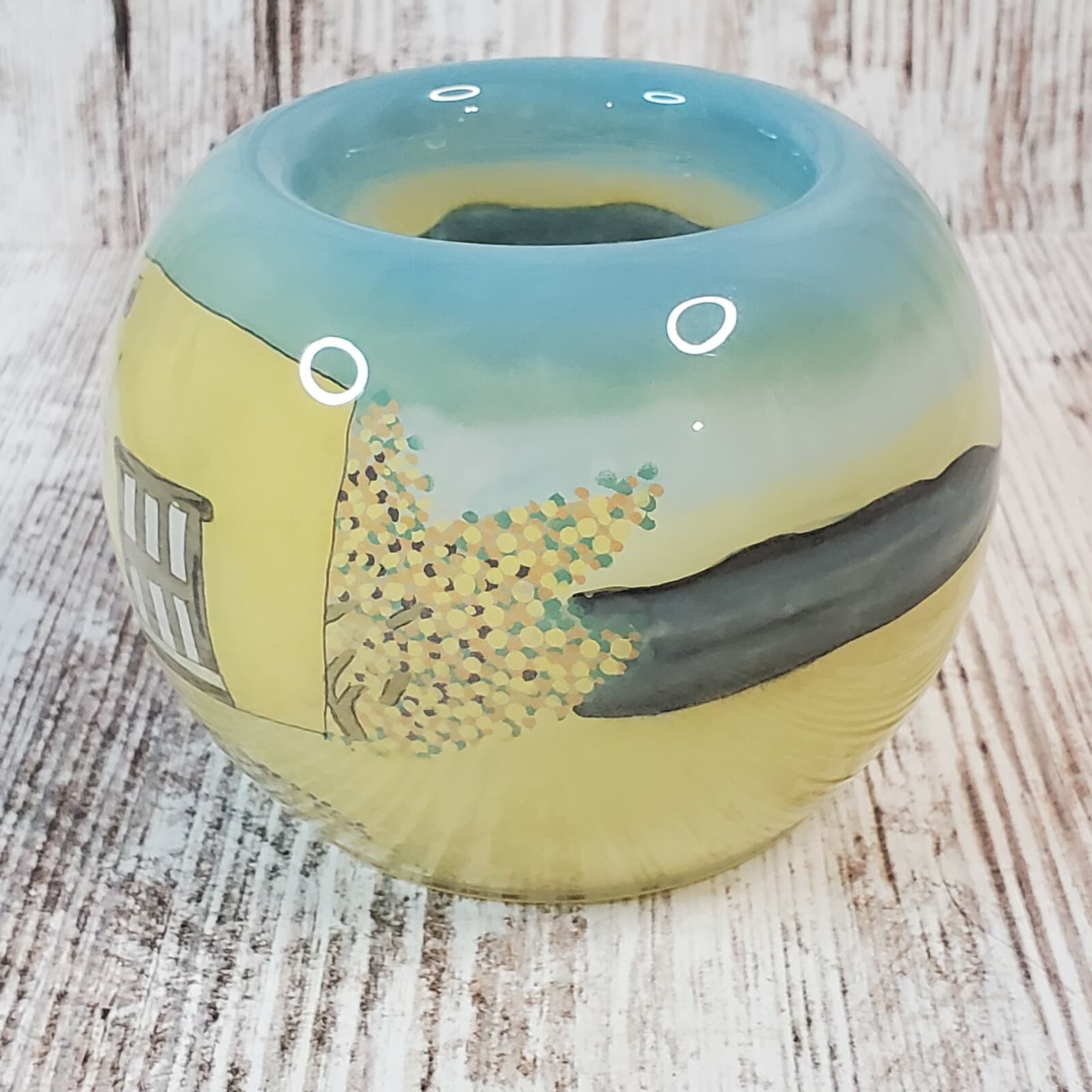 Vintage Lawrence Vargas Design Glass Reverse Hand Painted Candle Votive Holder - Thumbnail 4