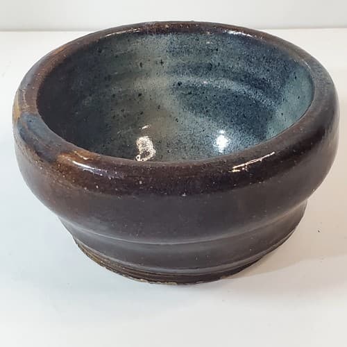 Small Hand Thrown Brown with Milky Glaze Art Pottery Bowl Pot Artist Signed - Thumbnail 3