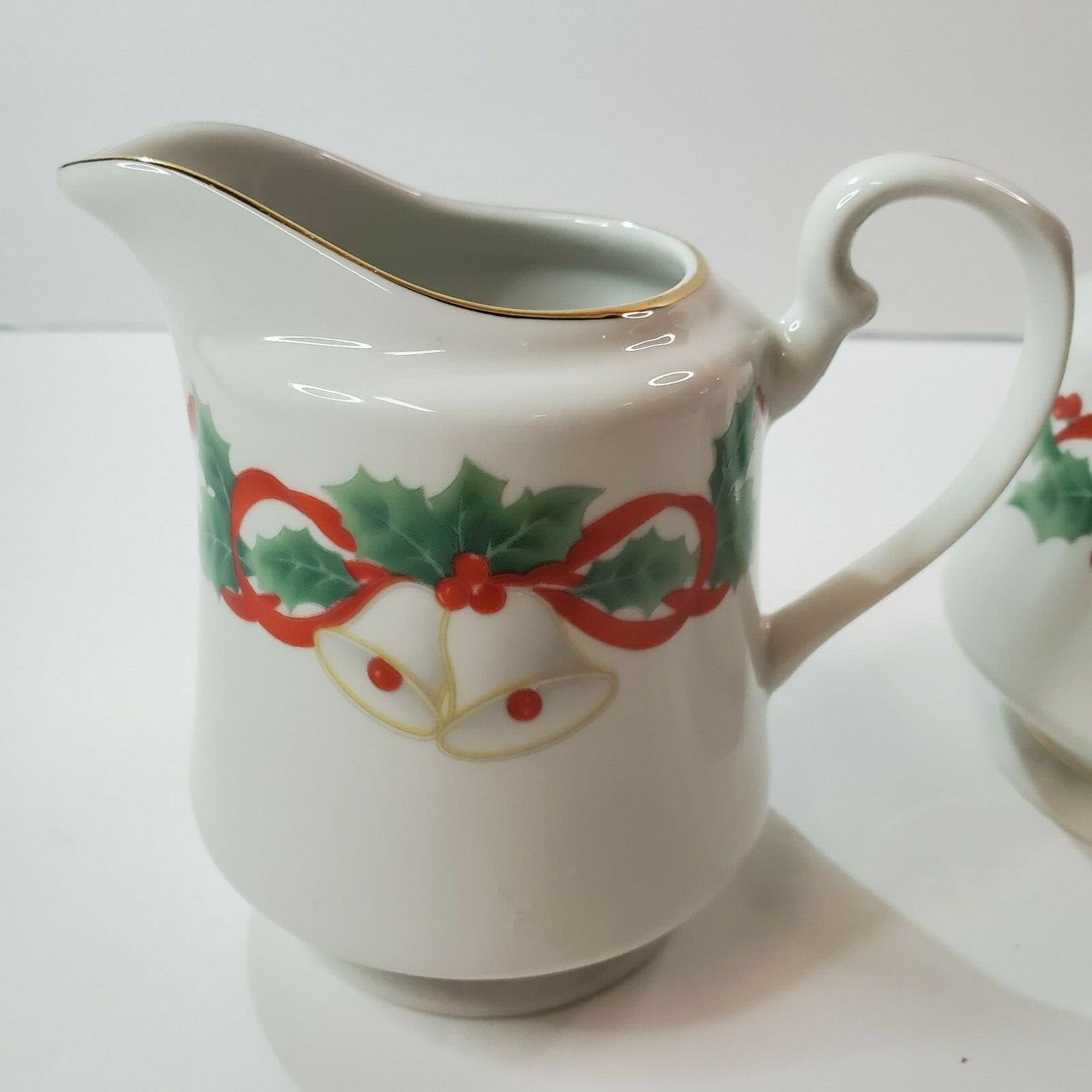 Vtg Sango 1990 Noel Christmas Sugar And Creamer Bells Holly Berries Ribbon 8401 - Thumbnail 9