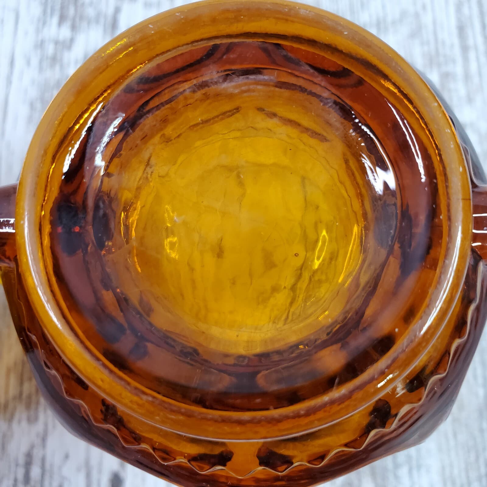 Vintage Amber Indiana Glass King's Crown Thumb Print Creamer & Sugar Bowl - Thumbnail 8