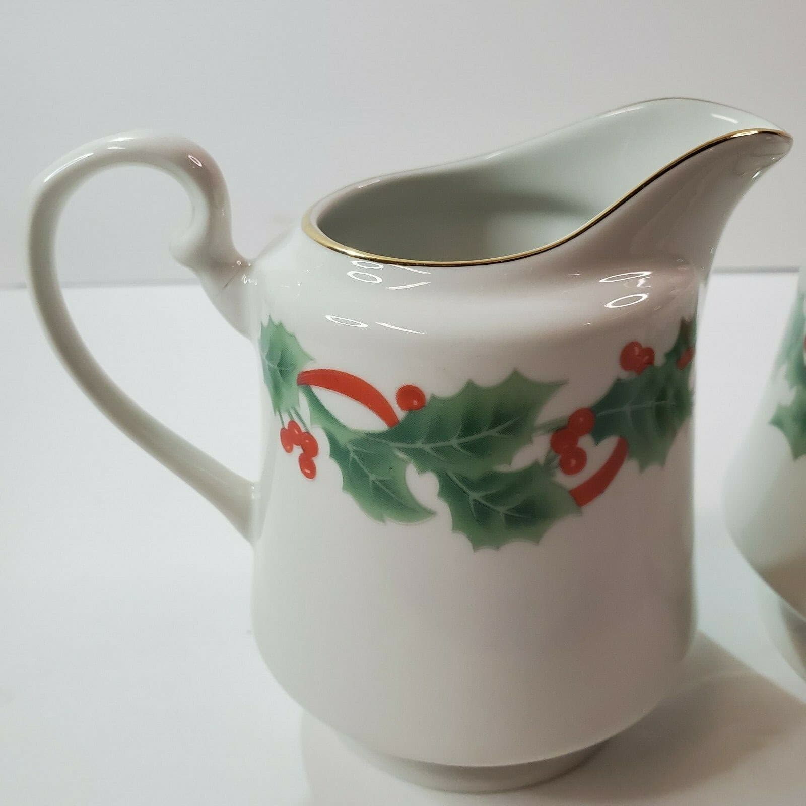Vtg Sango 1990 Noel Christmas Sugar And Creamer Bells Holly Berries Ribbon 8401 - Thumbnail 2