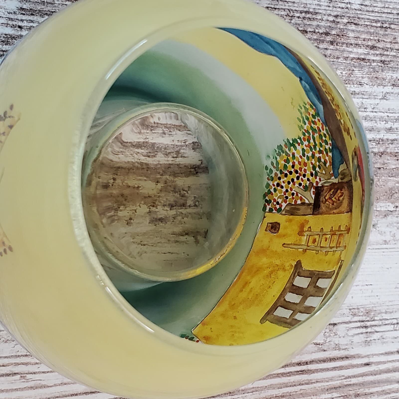 Vintage Lawrence Vargas Design Glass Reverse Hand Painted Candle Votive Holder - Thumbnail 8