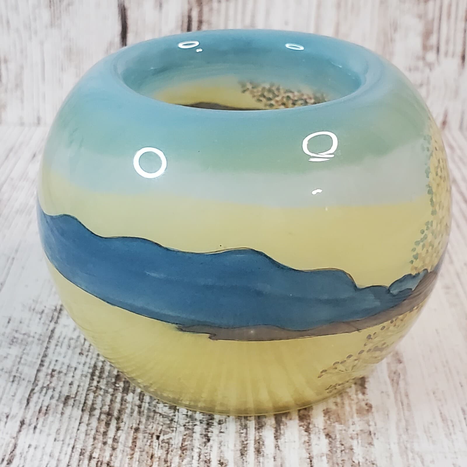 Vintage Lawrence Vargas Design Glass Reverse Hand Painted Candle Votive Holder - Thumbnail 6