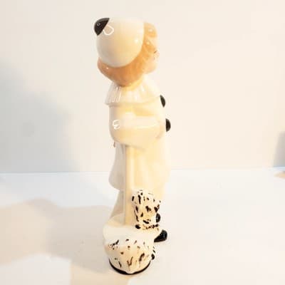 Vtg 1980 Byron Mold Pierrot Clown w/ Dog Black White Art Deco Ceramic Figurine - Thumbnail 4