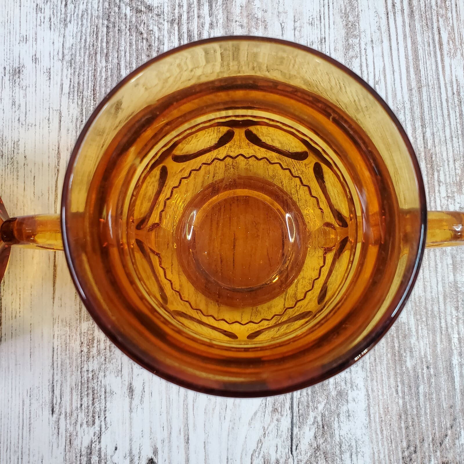 Vintage Amber Indiana Glass King's Crown Thumb Print Creamer & Sugar Bowl - Thumbnail 5