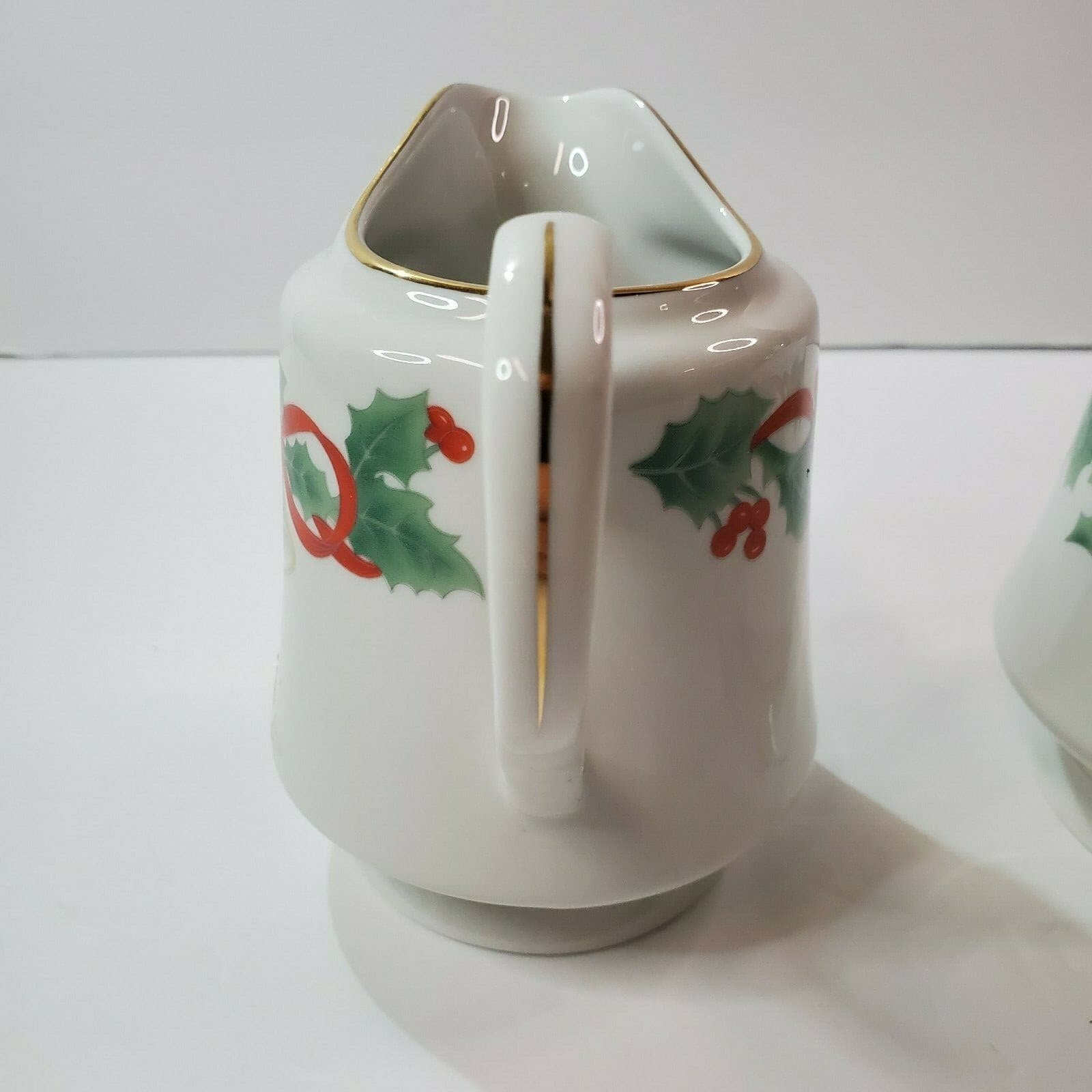 Vtg Sango 1990 Noel Christmas Sugar And Creamer Bells Holly Berries Ribbon 8401 - Thumbnail 10