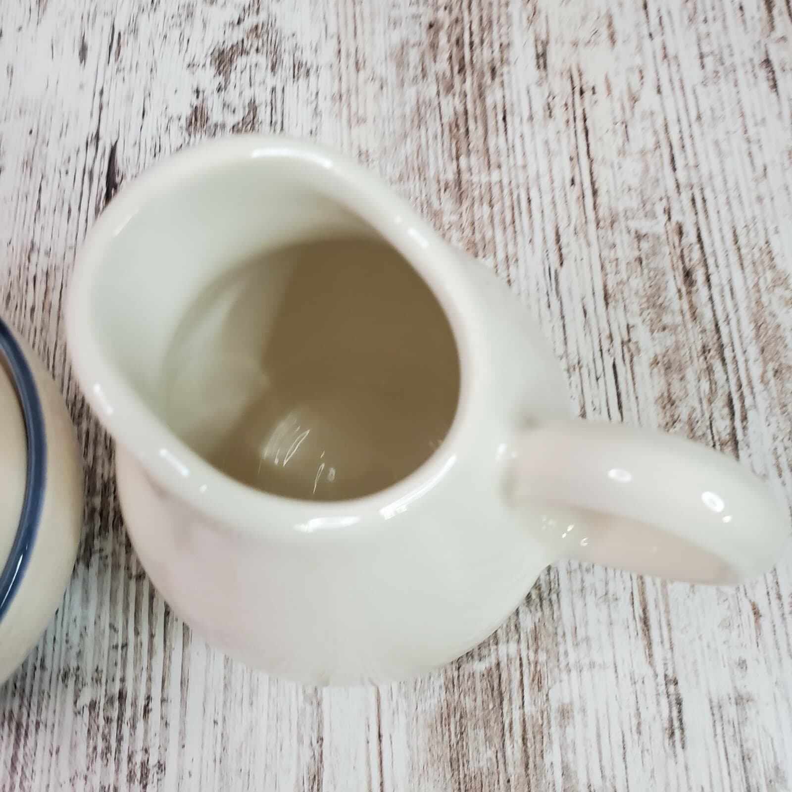 Pfaltzgraff Ocean Breeze Green Blue Band Creamer Mini Pitcher & Sugar w Lid Set - Thumbnail 4