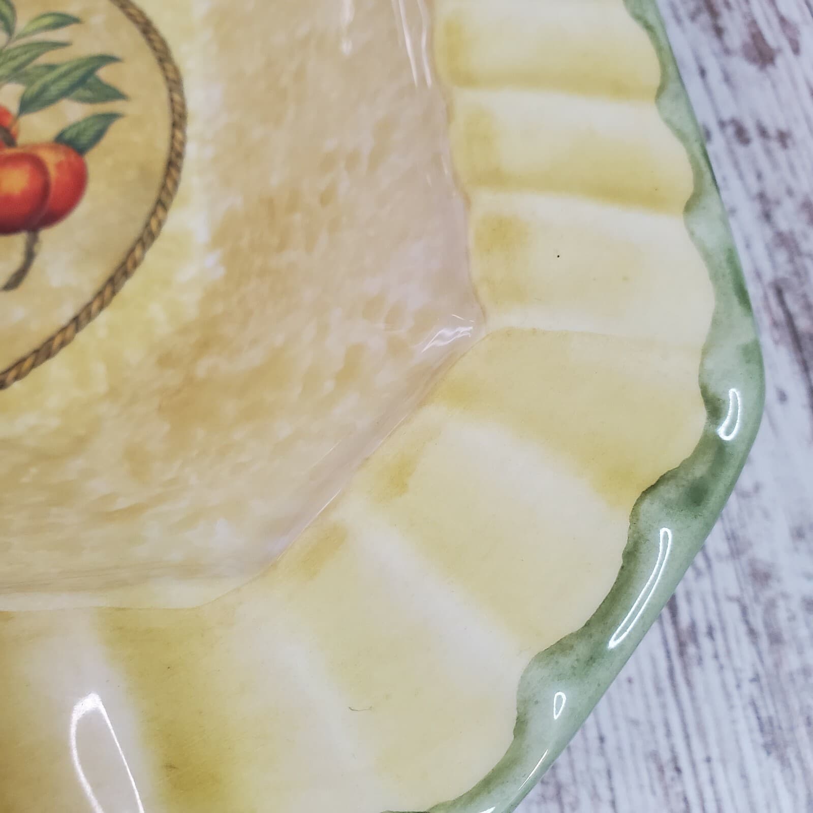 Vtg Due Torri Ceramica Made in Italy Serving Bowl Peach Tree Design Ribbed Edge - Thumbnail 4