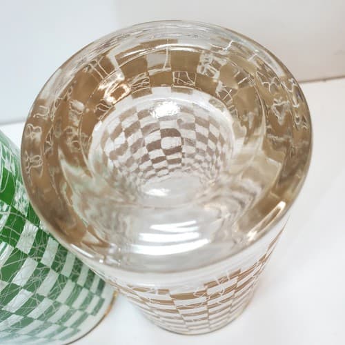 Vintage MCM Brown Green Checkered Spaghetti Tumblers 12oz Tall Drinking Glasses - Thumbnail 7