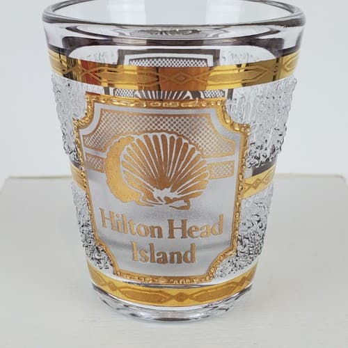 Vintage Culver Hilton Head Island Souvenir Textured Shot Glass Gold Detail