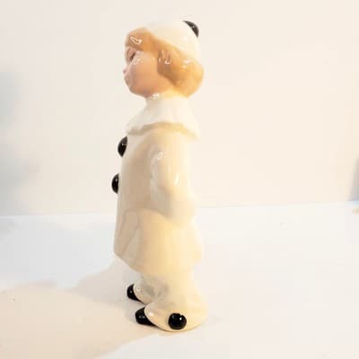 Vtg 1980 Byron Mold Pierrot Clown w/ Dog Black White Art Deco Ceramic Figurine - Thumbnail 6