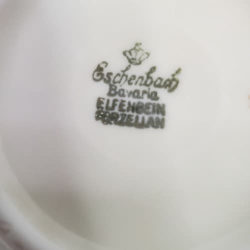 Eschenbach Bavaria Germany Elfenbein Porzellan Sugar Bowl w Lid Floral 2 Handle - Thumbnail 7