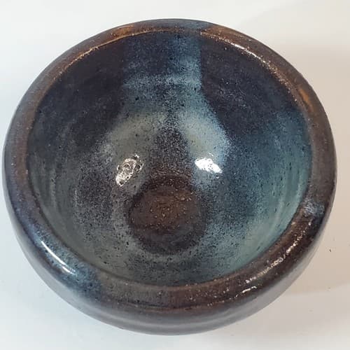 Small Hand Thrown Brown with Milky Glaze Art Pottery Bowl Pot Artist Signed - Thumbnail 2