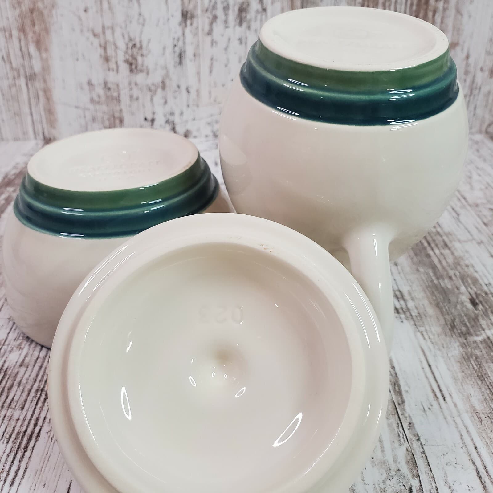 Pfaltzgraff Ocean Breeze Green Blue Band Creamer Mini Pitcher & Sugar w Lid Set - Thumbnail 2