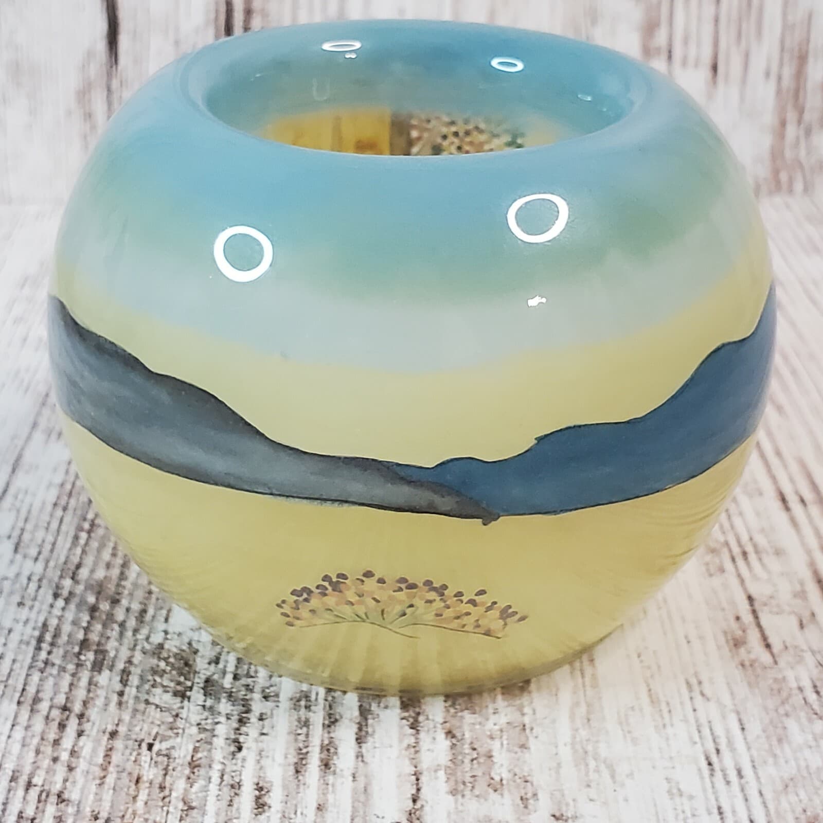 Vintage Lawrence Vargas Design Glass Reverse Hand Painted Candle Votive Holder - Thumbnail 5