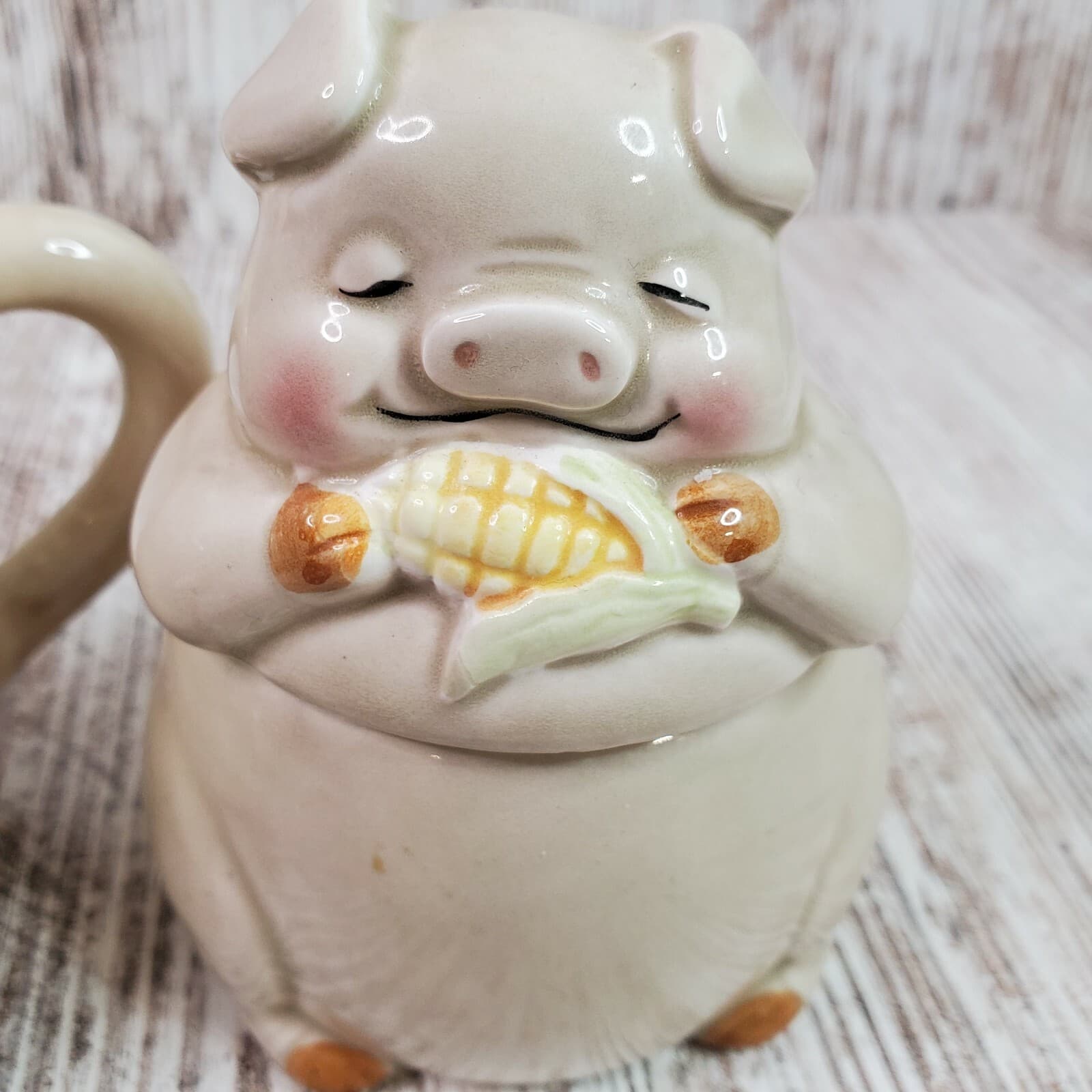 Vintage Lefton Korea Pig Piglet Hog Piggy Corn Figural Cream And Sugar Set 03630 - Thumbnail 2