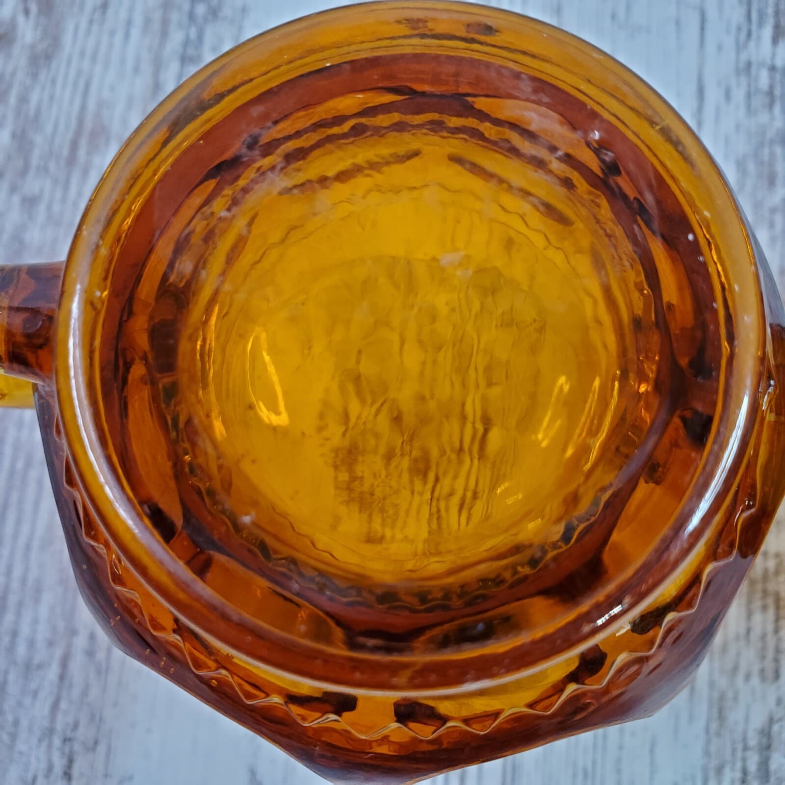 Vintage Amber Indiana Glass King's Crown Thumb Print Creamer & Sugar Bowl - Thumbnail 9