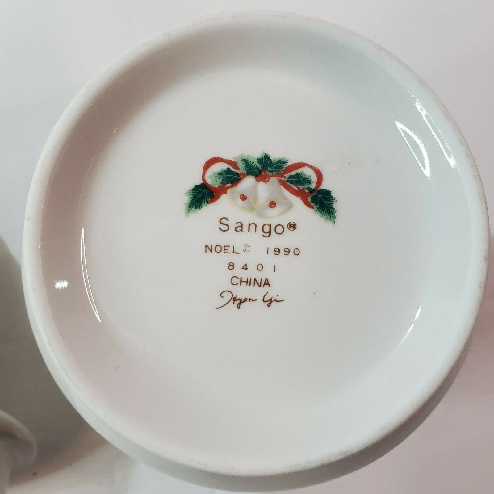 Vtg Sango 1990 Noel Christmas Sugar And Creamer Bells Holly Berries Ribbon 8401 - Thumbnail 8