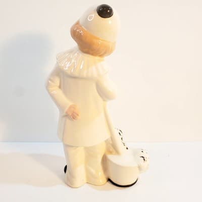 Vtg 1980 Byron Mold Pierrot Clown w/ Dog Black White Art Deco Ceramic Figurine - Thumbnail 12