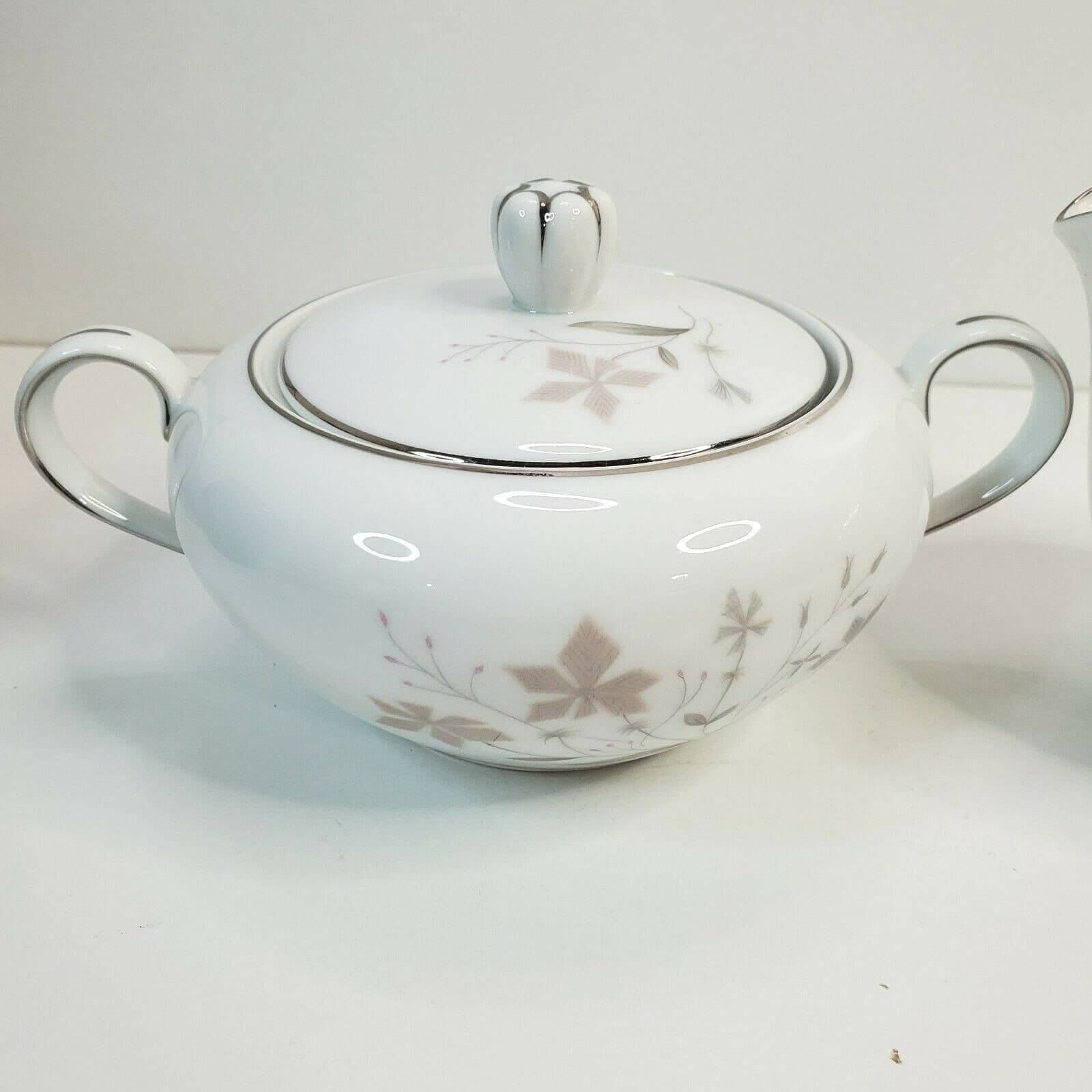 Vintage Fine Porcelain China BETH Japan Floral Cream & Sugar Bowl Silver Trim - Thumbnail 3