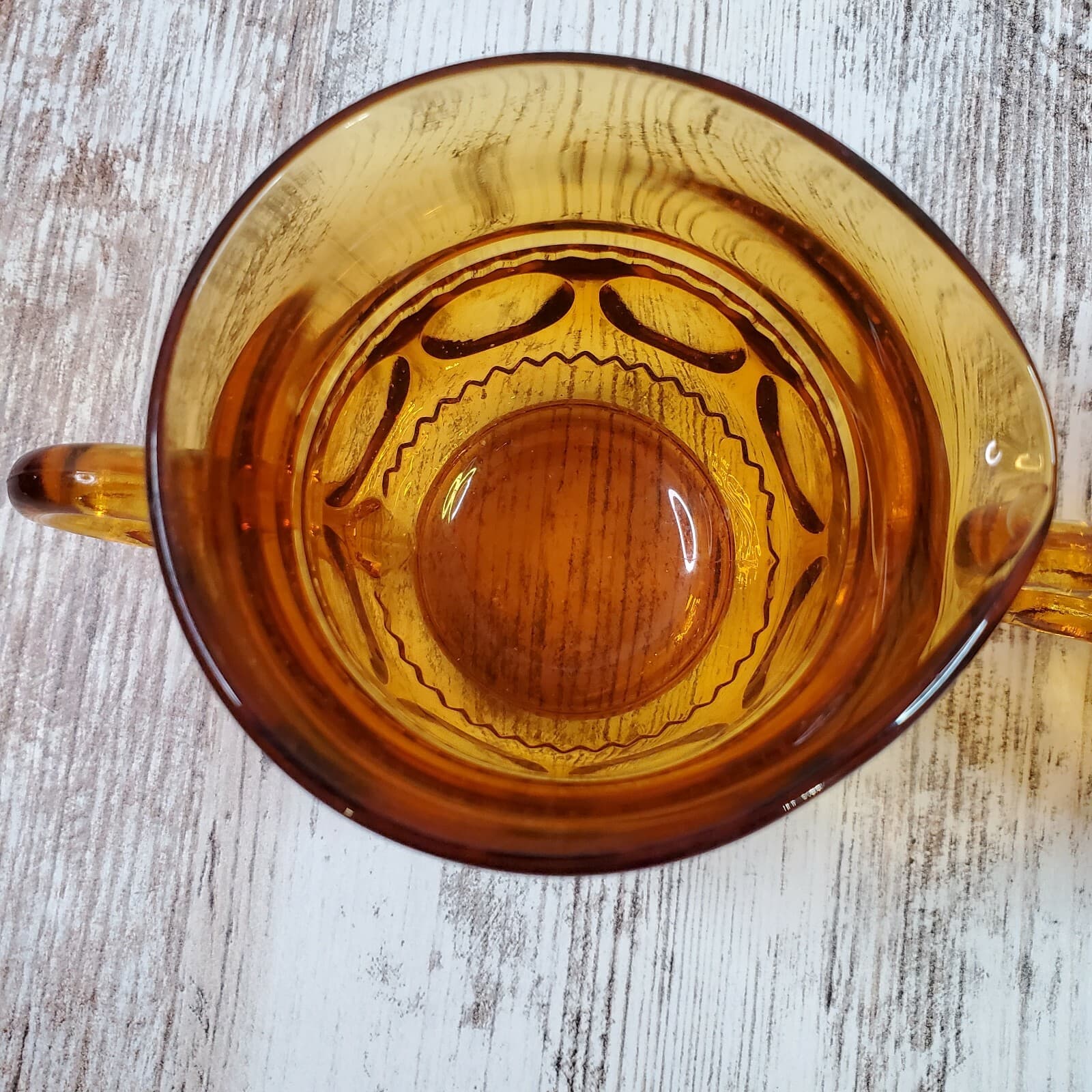 Vintage Amber Indiana Glass King's Crown Thumb Print Creamer & Sugar Bowl - Thumbnail 6