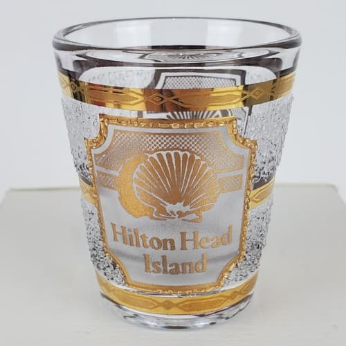 Vintage Culver Hilton Head Island Souvenir Textured Shot Glass Gold Detail - Thumbnail 3