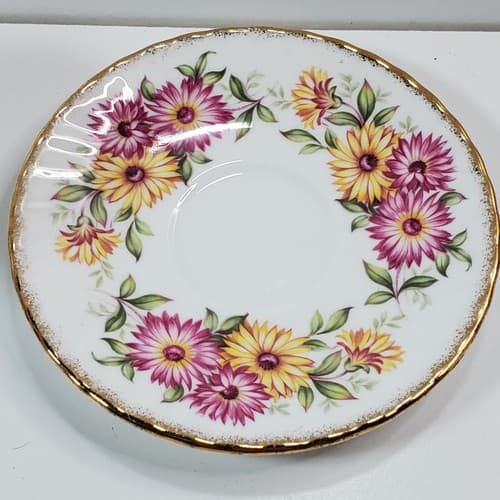 Vintage Rosina Pink Flowers Teacup and Saucer Set Made in England Bone China - Thumbnail 3