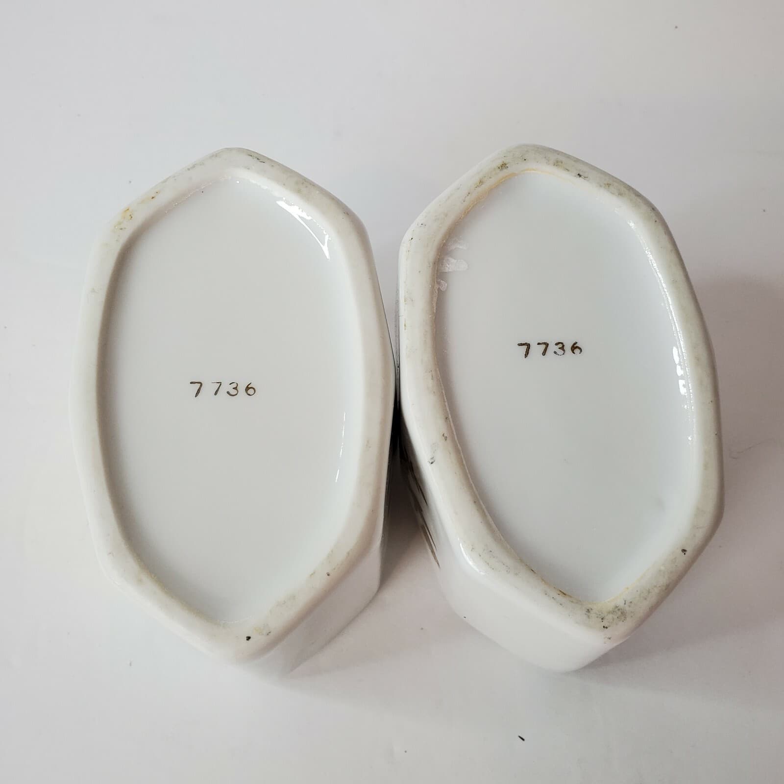 2 Vintage Andrea by Sadek White Porcelain Spoon Holders Rest 7736 Gold Flowers - Thumbnail 6