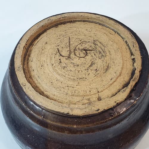 Small Hand Thrown Brown with Milky Glaze Art Pottery Bowl Pot Artist Signed - Thumbnail 5