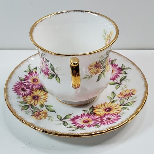 Vintage Rosina Pink Flowers Teacup and Saucer Set Made in England Bone China - Thumbnail 7
