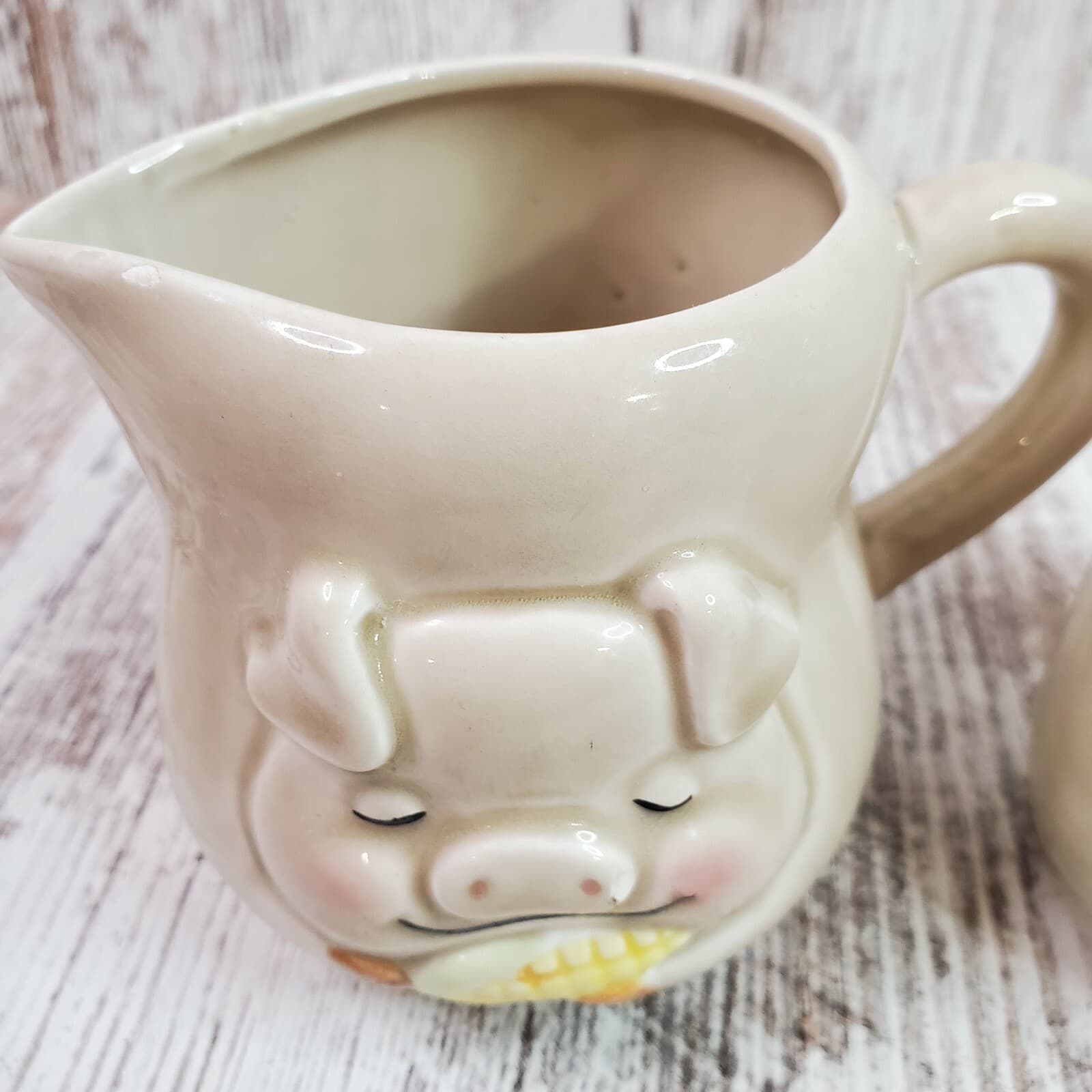 Vintage Lefton Korea Pig Piglet Hog Piggy Corn Figural Cream And Sugar Set 03630 - Thumbnail 3