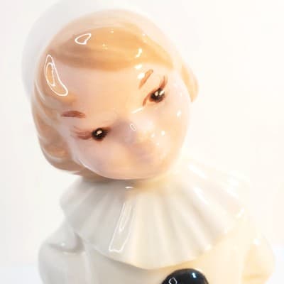Vtg 1980 Byron Mold Pierrot Clown w/ Dog Black White Art Deco Ceramic Figurine - Thumbnail 2
