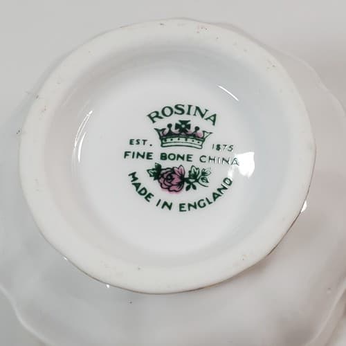 Vintage Rosina Pink Flowers Teacup and Saucer Set Made in England Bone China - Thumbnail 6