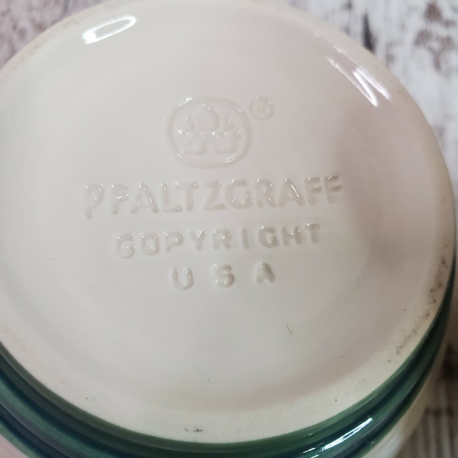 Pfaltzgraff Ocean Breeze Green Blue Band Creamer Mini Pitcher & Sugar w Lid Set - Thumbnail 8