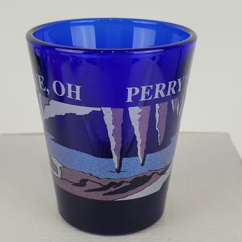 Vintage Blue Glass Perry's Cave Ohio Souvenir Shot Glass Natural Landmark Libbey - Thumbnail 4