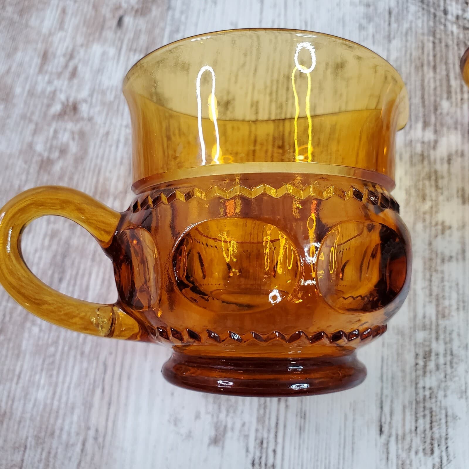 Vintage Amber Indiana Glass King's Crown Thumb Print Creamer & Sugar Bowl - Thumbnail 3