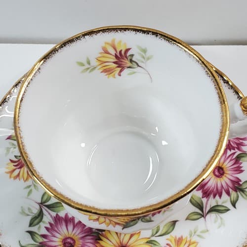 Vintage Rosina Pink Flowers Teacup and Saucer Set Made in England Bone China - Thumbnail 2
