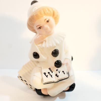 Vintage 1980 Byron Mold Pierrot Clown Black White Art Deco Ceramic Figurine - Thumbnail 2