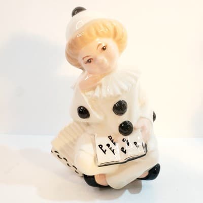 Vintage 1980 Byron Mold Pierrot Clown Black White Art Deco Ceramic Figurine